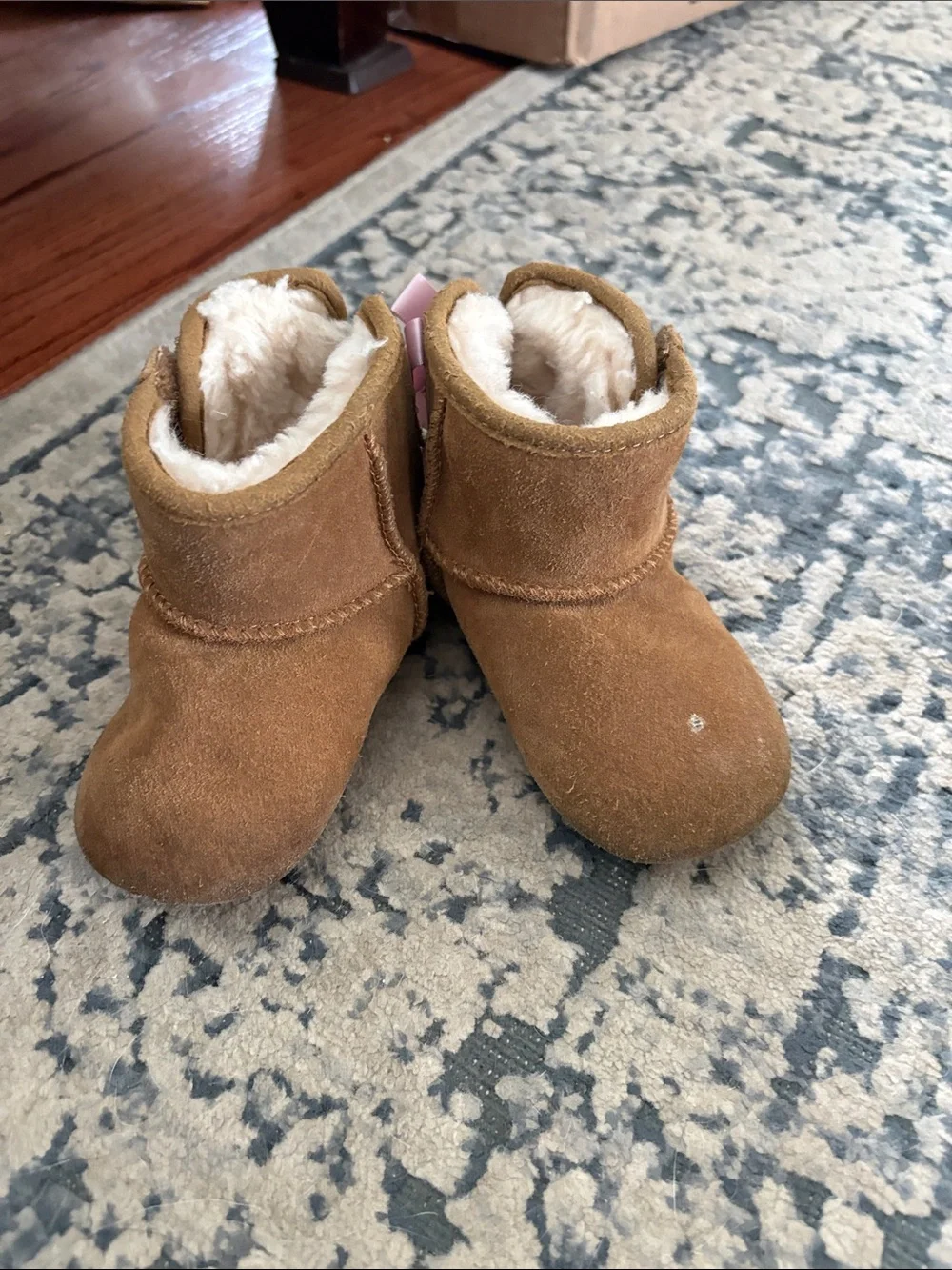 UGG Chestnut Baby Boots with Pink Ribbon Bows